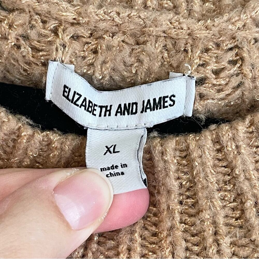 Elizabeth And James Stretch Crew Neck Ribbed Open Knit‎ Pullover Sweater Tan XL - Picture 7 of 11